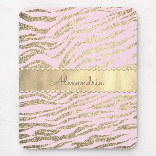 Tapis De Souris Glittery Zebra Imprimer sur Rose Blush (Devant)