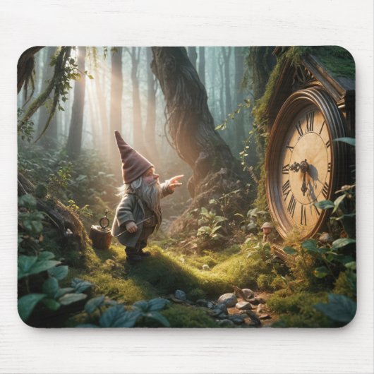 Tapis De Souris Gnome De Forêt Avec Ancienne Horloge (Devant)