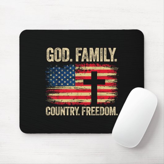 Tapis De Souris God Family Country Dom Usa Flag Cross (Avec souris)