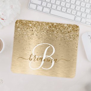 Tapis De Souris Gold Brushed Metal Glitter Monogram Name
