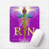 Tapis De Souris GOLD CADUCEUS REGISTERED NURSE SYMBOL Pink Fuchsia (Avec souris)