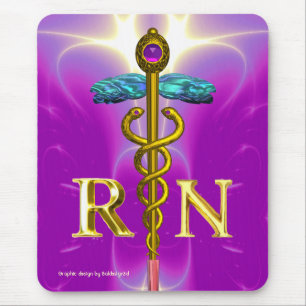 Tapis De Souris GOLD CADUCEUS REGISTERED NURSE SYMBOL Pink Fuchsia