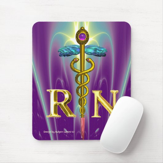 Tapis De Souris GOLD CADUCEUS SYMBOLE INFIRMIÈRE ENREGISTRÉ Purple (Avec souris)