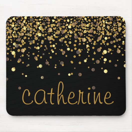 Tapis De Souris Gold Confetti Parties scintillant Faux noir Glitte (Devant)