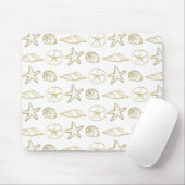 Tapis De Souris Gold Foil Look Sea Shells Chic Beach Elegant White (Avec souris)