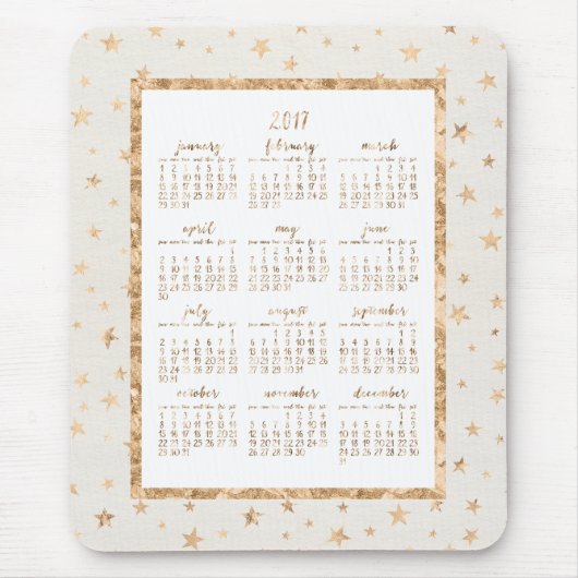 Tapis De Souris Gold Foil Stars Calendar 2017 Mouse Pads Cream (Devant)