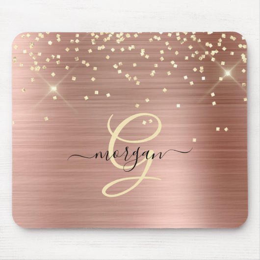 Tapis De Souris Gold Glitter, Gold Monogram, Black Script Name (Devant)