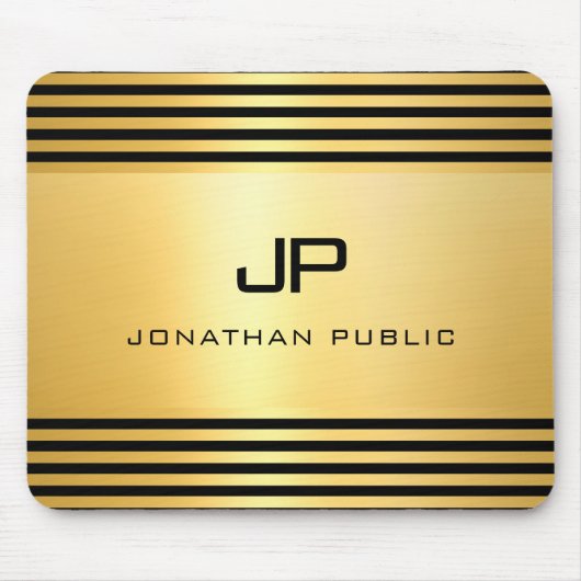 Tapis De Souris Gold Look Black Moderne Élégant Monogramme (Devant)