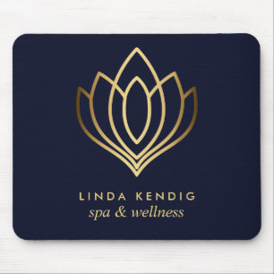 Tapis De Souris Gold lotus logo Blue   Personalized add your name