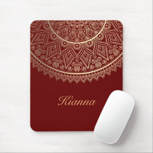 Tapis De Souris Gold Lotus Mandala sur Rouge Personnalisé