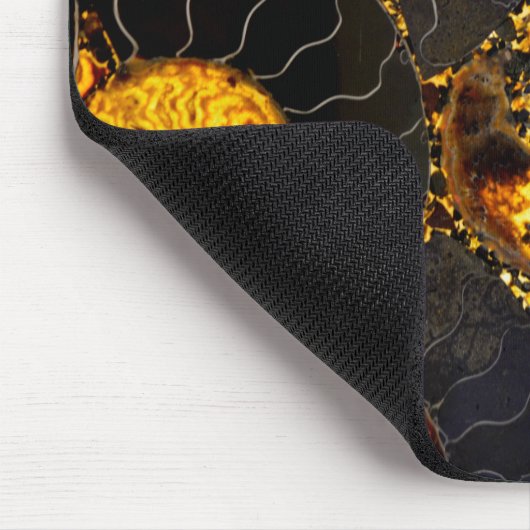 Tapis De Souris Golden Amber black Nautilus shell pattern, fossil (Coin)