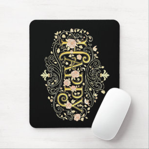 Tapis De Souris Golden Bliss : Élégant Floral Joyeux