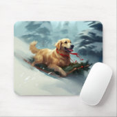 Tapis De Souris Golden Retriers Noël neige hiver (Avec souris)