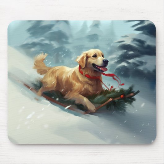 Tapis De Souris Golden Retriers Noël neige hiver (Devant)