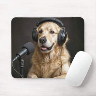 Tapis De Souris Golden Retriever animant un podcast