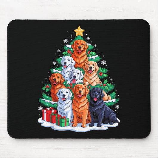 Tapis De Souris Golden Retriever Arbre Noël Noël Escouade hommes f (Devant)