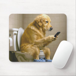 Tapis De Souris Golden Retriever Assis Sur Les Toilettes En Train 
