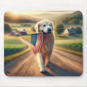 Tapis De Souris Golden Retriever avec drapeau américain (Devant)