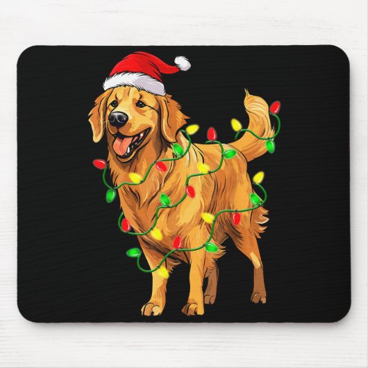 Tapis De Souris Golden Retriever Christmas Santa Hat Tree Lights P (Devant)