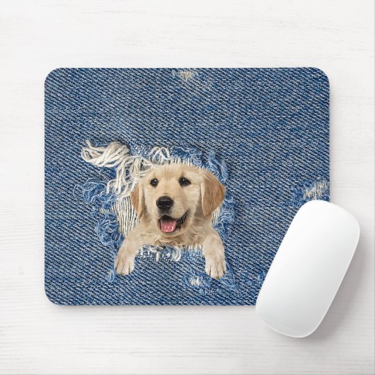 Tapis De Souris Golden Retriever dans Denim Hole (Avec souris)