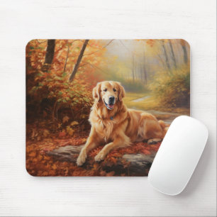 Tapis De Souris Golden Retriever dans les feuilles d'automne qui t