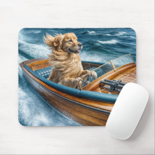 Tapis De Souris Golden Retriever dans un bateau en bois Vintage