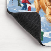 Tapis De Souris Golden Retriever en neige avec Casquette de Noël (Coin)