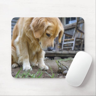 Tapis De Souris Golden Retriever et Grenouille s'affrontent du reg