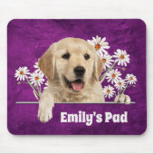 Tapis De Souris Golden Retriever et les marguerites en cuir (Devant)
