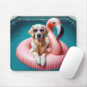 Tapis De Souris Golden Retriever Flottant Sur Un Flotteur Flamant