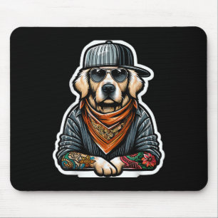 Tapis De Souris Golden Retriever Gangsta Costume de tatouage chien