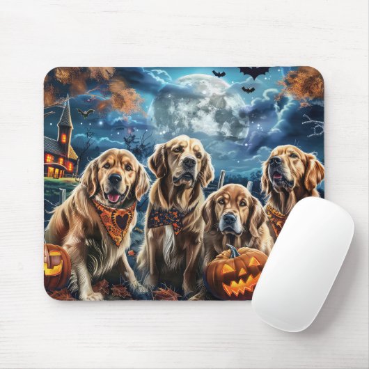 Tapis De Souris Golden Retriever Halloween Éffrayant (Avec souris)