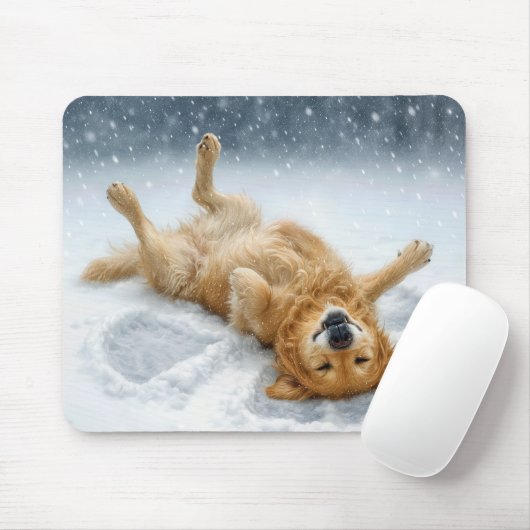 Tapis De Souris Golden Retriever Making a Snow Angel (Avec souris)