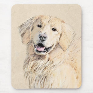 Tapis De Souris Golden Retriever Painting - Cute Original Dog Art