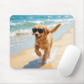 Tapis De Souris Golden Retriever Puppy Walking On the Beach (Avec souris)