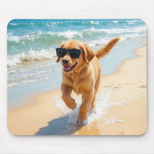 Tapis De Souris Golden Retriever Puppy Walking On the Beach (Devant)