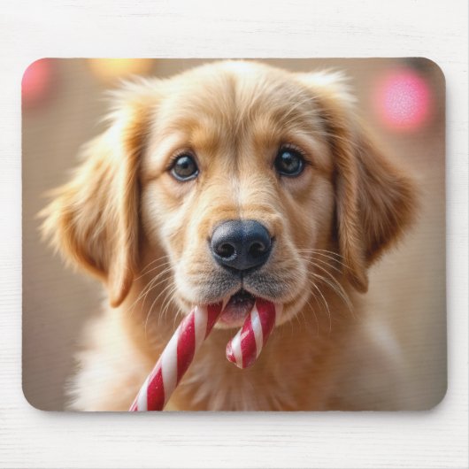 Tapis De Souris Golden Retriever Puppy With a Candy Cane (Devant)