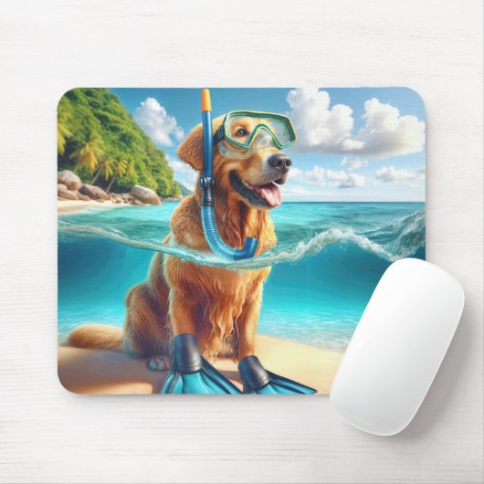 Tapis De Souris Golden Retriever Scuba Diver (Avec souris)