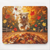 Tapis De Souris Golden Retriever Sumer En Pile Feuilleté D'Automne (Devant)