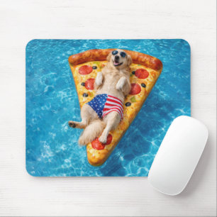 Tapis De Souris Golden Retriever sur un matelas pneumatique pizza