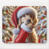 Tapis De Souris Golden Retriever with Ginger Kitten in a Stocking (Devant)