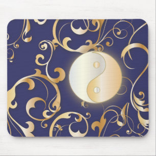 Tapis De Souris Golden Yin & Yang avec des parchemins