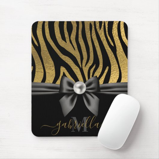 Tapis De Souris Golden Zebra Print et Bow (Avec souris)