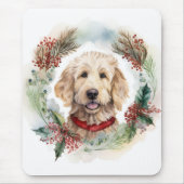 Tapis De Souris Goldendoodle Christmas Wreath Festive Pup (Devant)