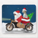 Tapis De Souris Goldendoodle dog Christmas Santa Claus<br><div class="desc">A Santa claus riding bike delivering Christmas tree and Goldendoodle dog as gift is a perfect Christmas gift idea for someone who love this dog breed.</div>