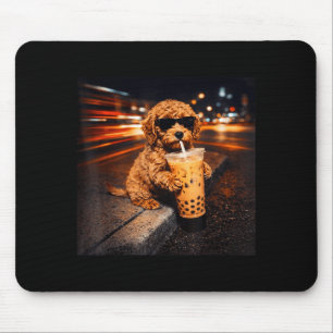 Tapis De Souris Goldendoodle drôle buvant du café glacé mème anima