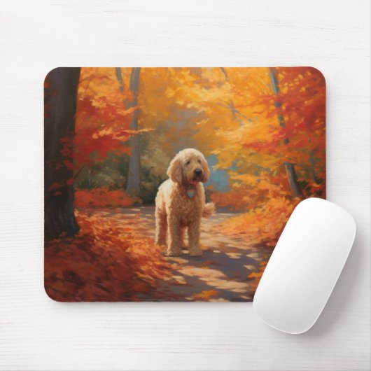 Tapis De Souris Goldendoodle en automne Leaves Fall Inspire (Avec souris)