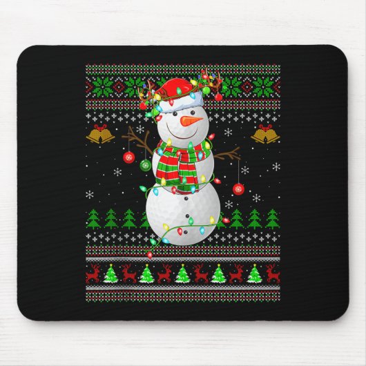 Tapis De Souris Golf Snowman Ugly Christmas Sweaters Golfing Golfe (Devant)