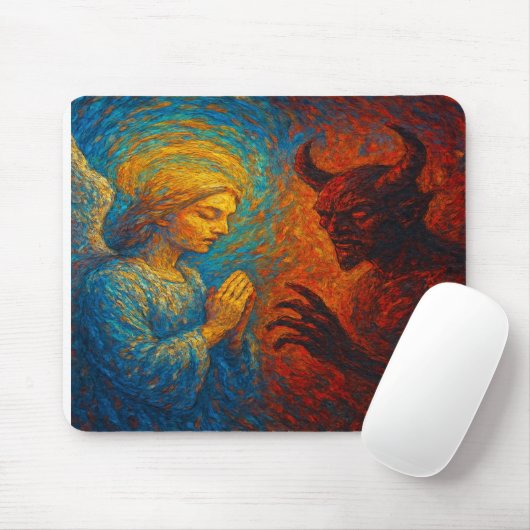 Tapis De Souris “Good and Evil – Abstract Angel and Demon Painting (Avec souris)