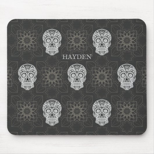 Tapis De Souris Gothic Sugar Skull and Grey Geometric Pattern (Devant)